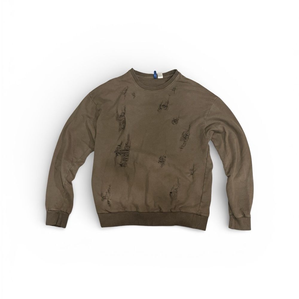 H&M Divided Distressed Crewneck Sweatshirt – Olive Green – Size Medium
